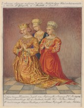 Princess Sophie Jagiellon with two sisters of her husband Frederick Hohenzollern during prayer,