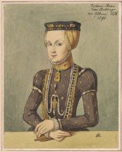 Half-length portrait of Queen Anna Jagiellon from around 1550, after a painting from the workshop