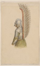 17th-century hussar armor; drawing on paper, glued across the entire surface to a cardboard of
