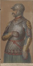 Armor stored in the Count's armory. Drawing by Aleksander Lesser 1814–1884, 1853. Graphite/ink on