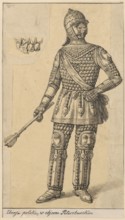 Hussar karacena armor; drawing on tracing paper glued at upper edge to cardboard; drawing on paper