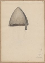 Helmet. Pen and ink drawing glued with the upper edge to brown cardboard; 1876. Drawing: 17.8 × 12