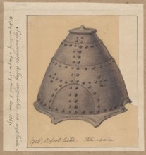 Helmet, drawing glued across the entire surface onto paper of similar dimensions, which was glued