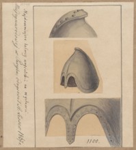 Helmet and its details at the International Exhibition in Paris in 1867, drawing by Alexander