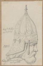 Head of a man in profile in a helmet, drawing, circa 1100; draughtsman Aleksander Lesser 1814–1884.