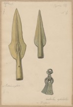 Bronze spearheads; drawing by Aleksander Lesser 1814–1884 as draughtsman; ink or pencil drawing