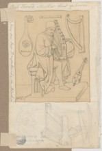 Five sabers with holsters; verso: blind man playing an instrument that is a type of harpsichord