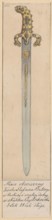 Sword of King Stefan Batory, 16th century; drawing of the sword; materials: drawing glued across