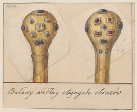 Two maces, after unknown paintings, draughtsman Aleksander Lesser 1814–1884. Gift; craft depiction