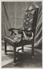 Armchair with kilim upholstery from the study designed by Józef Czajkowski, exhibited in the Polish