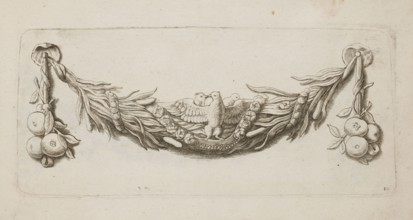 Feston: Quellinus, Artus 1609–1668, engraver; Baroque; doves, apples, festoons, garlands, rushes,