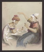 Two Women at a Table Drinking Wine, Alfred Grévin 1827–1892, illustrator; costume scene, genre