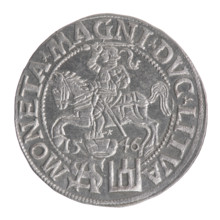 Lithuanian grosz on a Polish foot, Sigismund II Augustus (King of Poland; 1544–1572). Obverse: