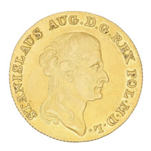 Triple Crown Ducat of Stanislaw August Poniatowski (King of Poland, 1764–1795). Obverse: head of