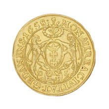 Gdansk ducat, 1658. John II Casimir Vasa (King of Poland; 1609–1672). Obverse: bust of the king
