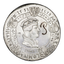 Forgery of the crown thaler of Sigismund I the Old (King of Poland; 1506–1548) by Majnert. Obverse: