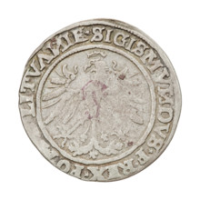 Lithuanian grosz, Sigismund I the Old (King of Poland; 1506–1548). R8 (rarity). Polish coin of the