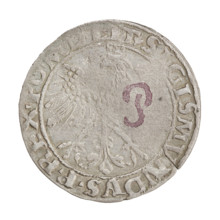 Lithuanian grosz, Sigismund I the Old (king of Poland; 1506–1548). Obverse: Polish crowned eagle;