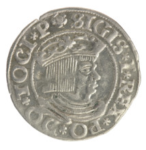 Gdansk grosz, Sigismund I the Old (King of Poland; 1506–1548). Obverse: Crowned male bust in