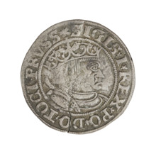 Prussian grosz, Sigismund I the Old (King of Poland; 1506–1548); obverse: crowned male bust in
