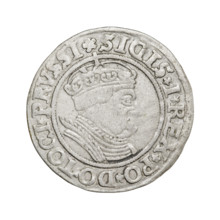 Prussian grosz, Sigismund I the Old (King of Poland; 1506–1548); obverse: crowned male bust in