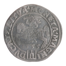 Lithuanian grosz, 1555. Obverse: crowned male bust of Sigismund II Augustus in armour, profile