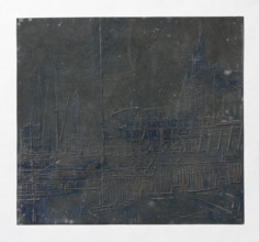 View of a port quay in a northern European city; verso: graphic trials or fragment of a