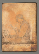 Boy sitting at a table, reading a book; Plonski, Michal (1778–1812), graphic artist;