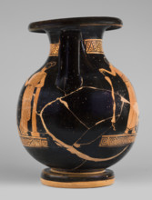 Red-figure pelike depicting a woman putting on a pearl necklace; Southern Italic (Apulian) pottery,