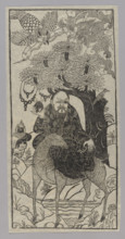 Laozi on a Deer; Chinese graphic print; 20th century China; depicts Laozi (ca. 550–500 BCE) on a