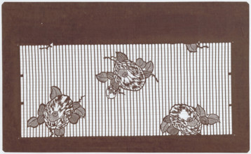 Ise-katagami dyeing stencil; pattern — vertical stripes and camellia flowers on the background;