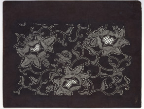 Katagami dyeing stencil for bedding decoration; pattern: karakusa tendril with large peony flowers;