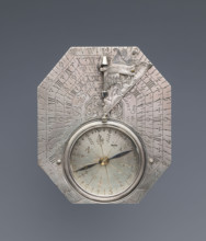 Pocket sundial with compass by Michael Butterfield (1635–1724), octagonal, engraved on both sides,
