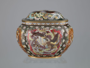Vase with cover; Japanese; Meiji period (late 19th century, 1868–1912); cloisonné (enamel); motifs: