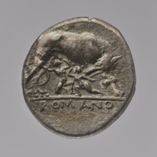 didrachma, Hercules (mythology), head of Hercules, she-wolves, club (attribute), lion's skin