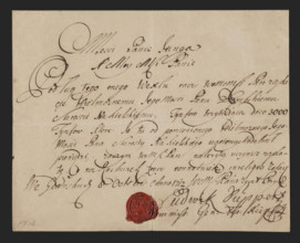 Bill of exchange handwritten by Ludwik Ruppert with a wax seal and signature. Text