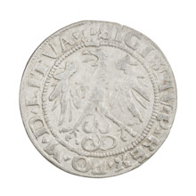 Lithuanian grosz, Sigismund I the Old (King of Poland; 1506–1548), R3 (rarity). Obverse: crowned