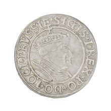 Prussian grosz, Sigismund I the Old (King of Poland; 1506–1548), R1 (rarity). Obverse: Crowned male