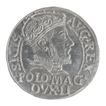 Lithuanian grosz on a Polish foot, Sigismund II Augustus (King of Poland; 1544–1572). Obverse: