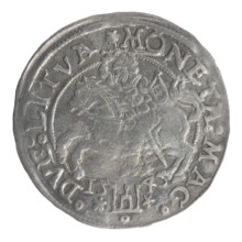 Lithuanian grosz on a Lithuanian foot, Sigismund II Augustus (King of Poland; 1544–1572). Obverse: