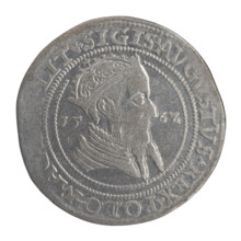 Lithuanian sixer, Sigismund II Augustus (king of Poland; 1544–1572). Coats of arms: Jagiellonians