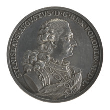Crown trial thaler, engraved by Johann Kaspar Mörikofer (1738–1800) for Stanislaw August