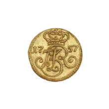 Gdansk shilling in gold, August III Sas (King of Poland; 1733–1763), Oeckermann, Rudolf Ernest