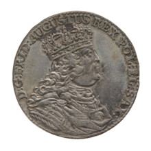 Crown zloty trial - XXX groszy, Augustus III Sas (King of Poland; 1733–1763). Bust of the king in
