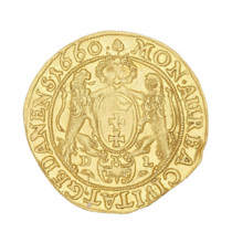Gdansk ducat, Lesse, Daniel (1656–1685), John II Casimir Vasa (King of Poland; 1648–1668). Obverse: