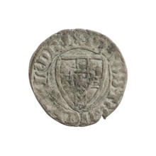 Teutonic szelag, Michal Küchmeister (Grand Master; 1414–1422). Obverse: monastic shield of the