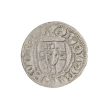 Teutonic szelag, Henryk Reffle von Richtenberg (Grand Master; 1470–1477). Obverse: Teutonic