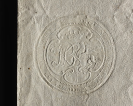 Round seal impression of the city seal of Bialystok, 1759. On the decorative cartouche under the