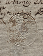 Oval seal impression of the town of Blonie, Masovian Voivodeship. On the decorative shield is the