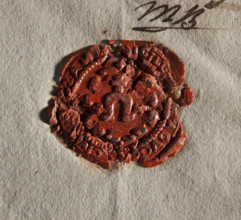Round wax impression of the seal of Bodzentyn, Sandomierz County and Voivodeship. On the decorative